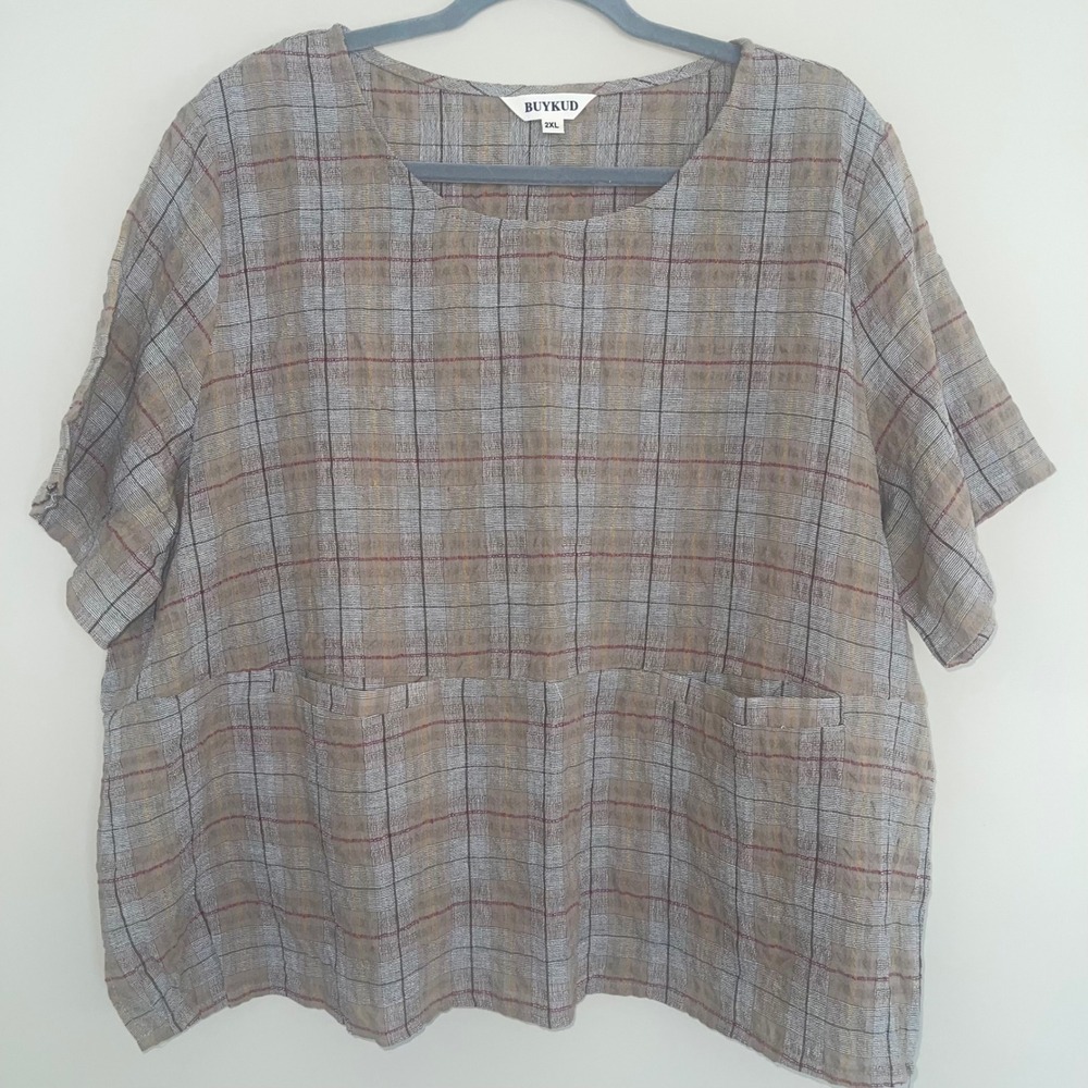 Buykud Women's Short Sleeve Linen & Cotton Top XXL Lagenlook Lightweight NEW!